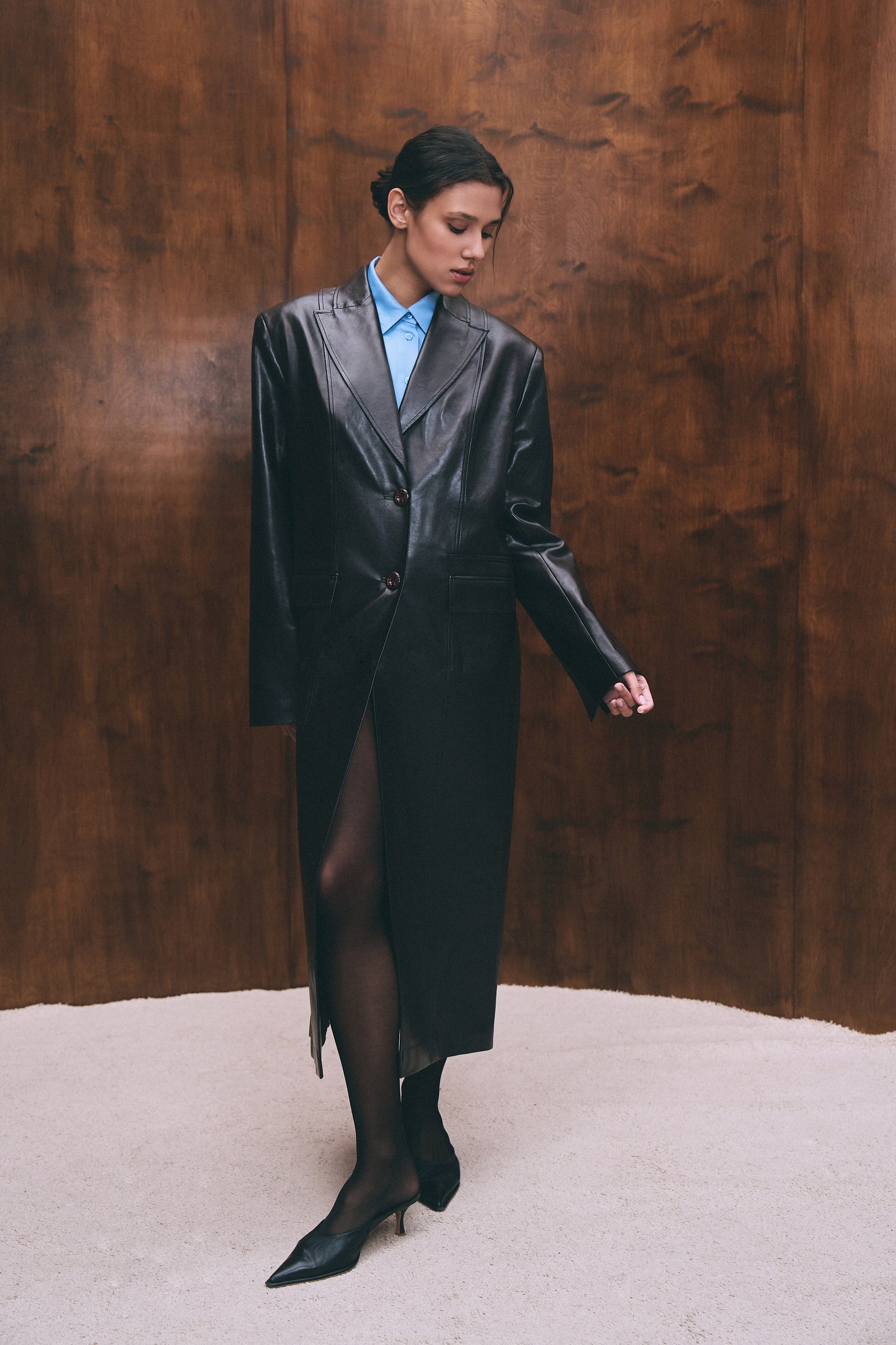 plum bordo faux leather coat for women