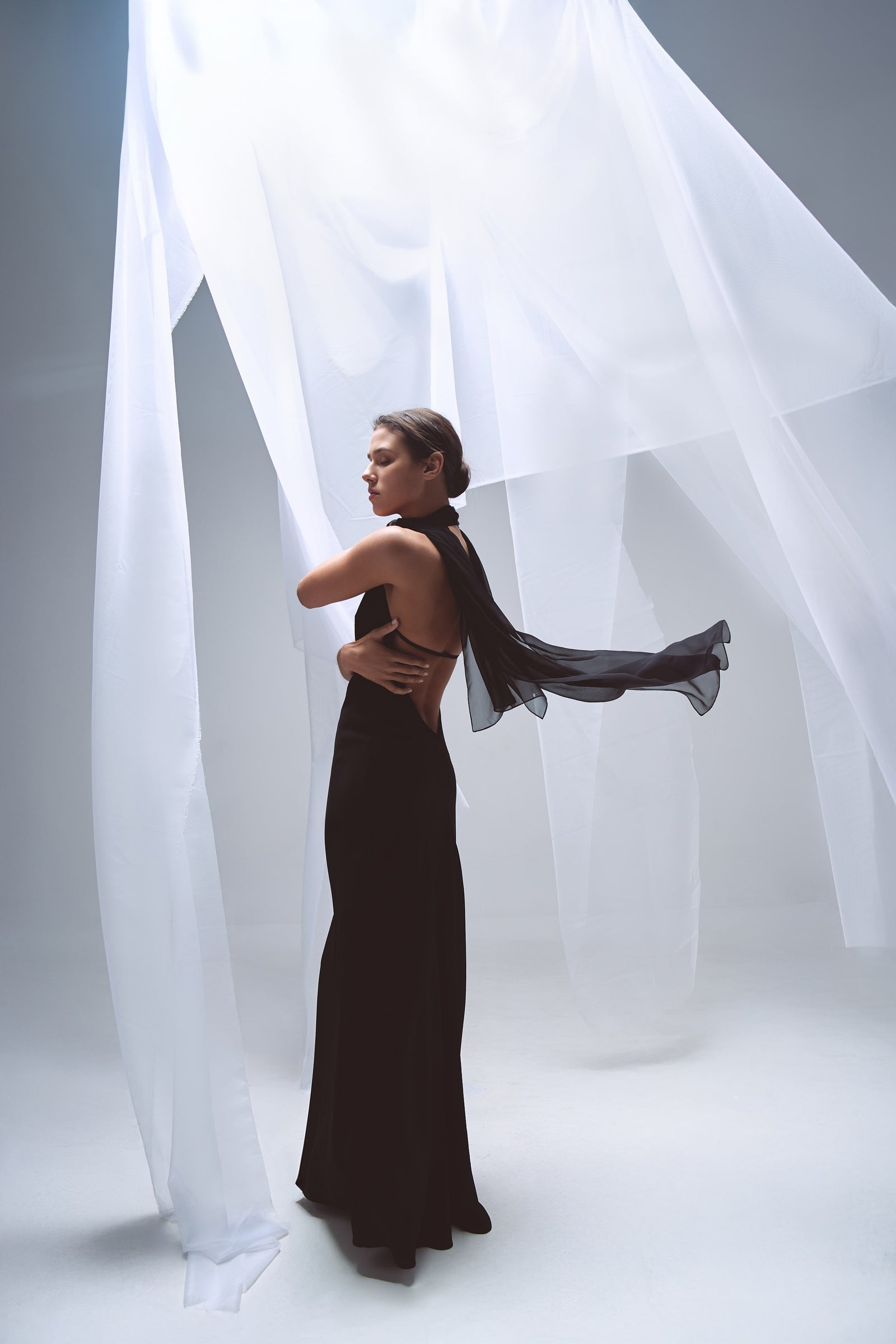 Élodie Black Lyocell Open-Back Dress - XS (> 168 cm)