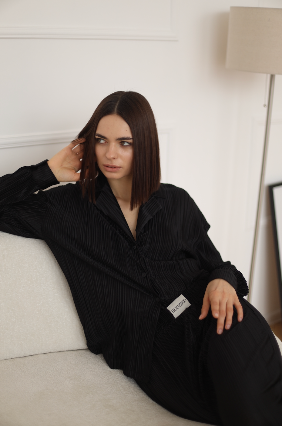 black pleated pants