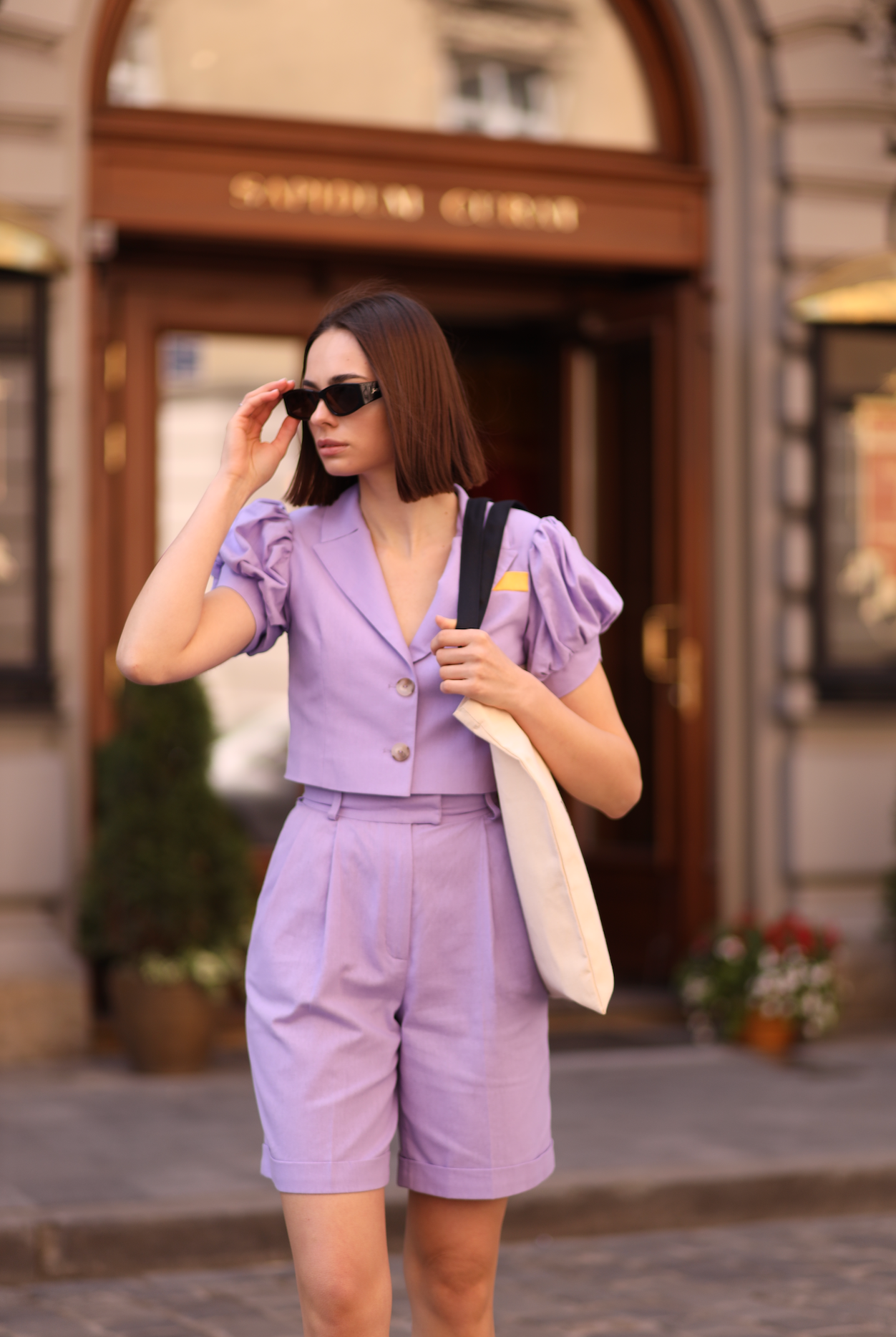 lavender linen blazer