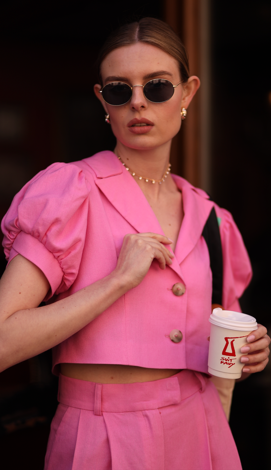 pink linen blazer