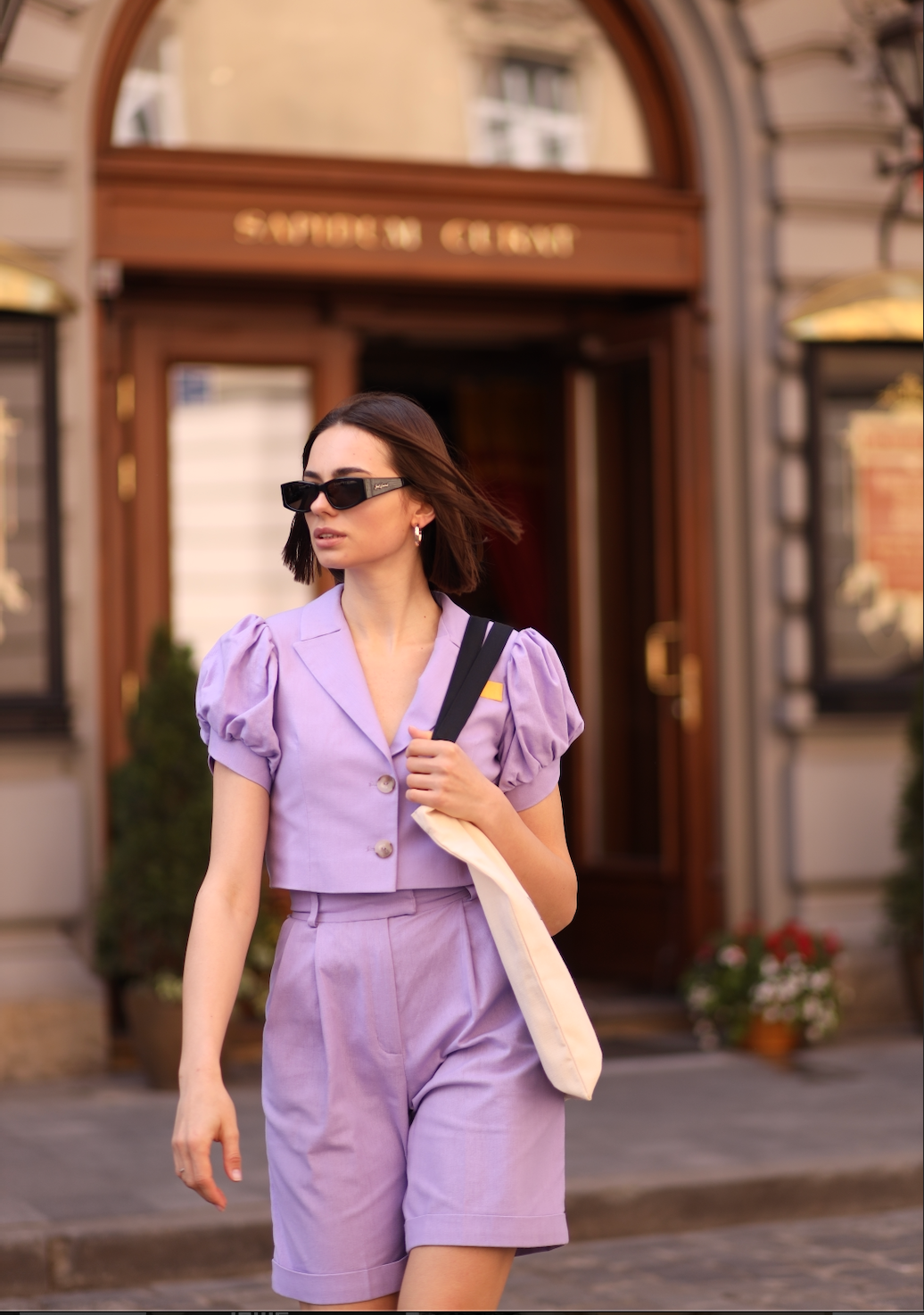 linen lavender shorts