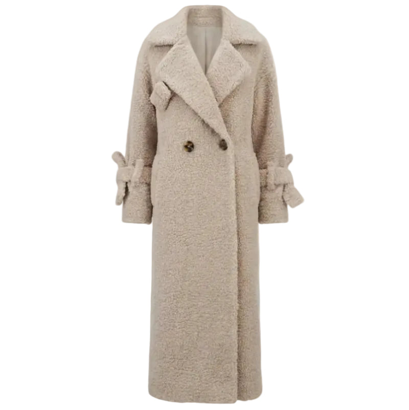 Beige teddy coat with a collar on a white background