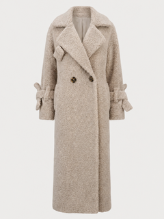 Beige Long Teddy Coat — front view