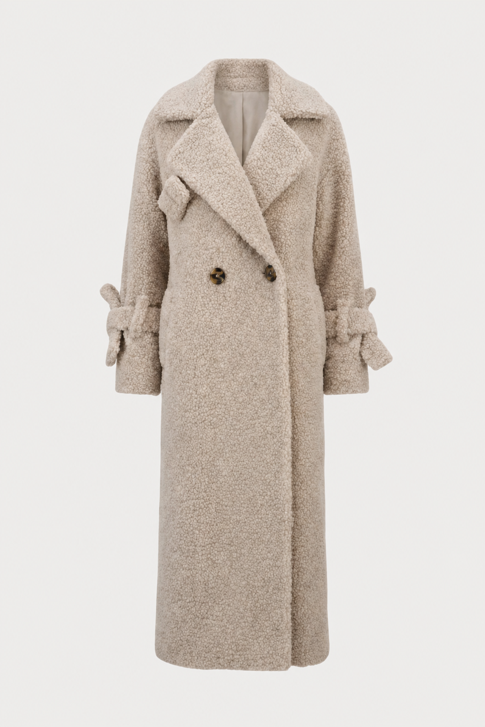 Beige Long Teddy Coat — front view