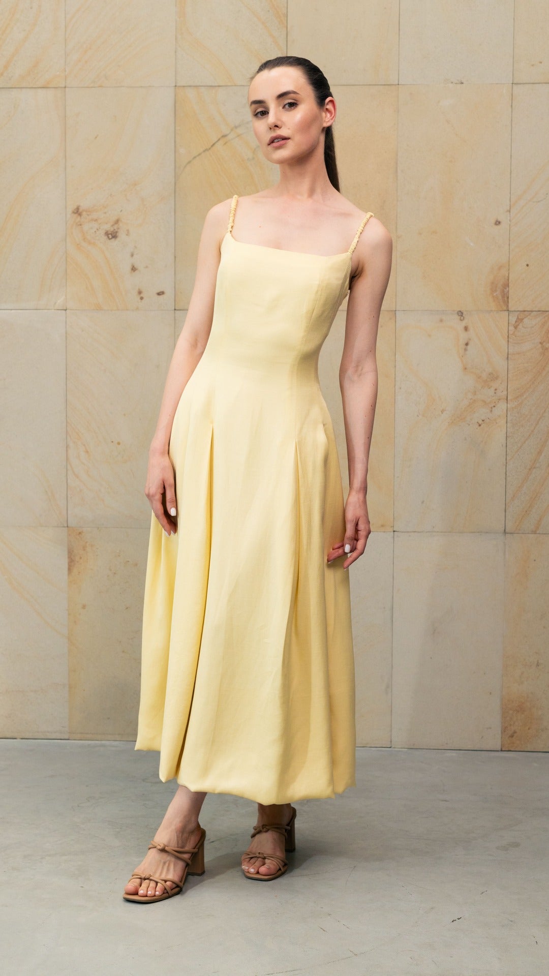 butter yellow color balloon dress