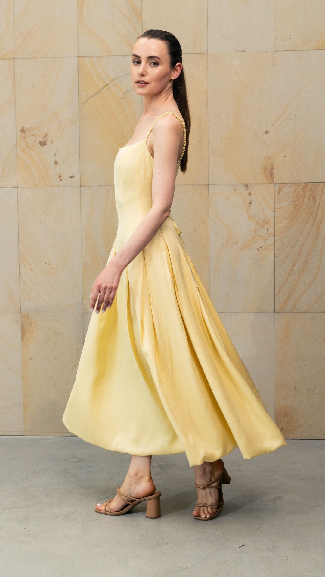 butter yellow color balloon dress
