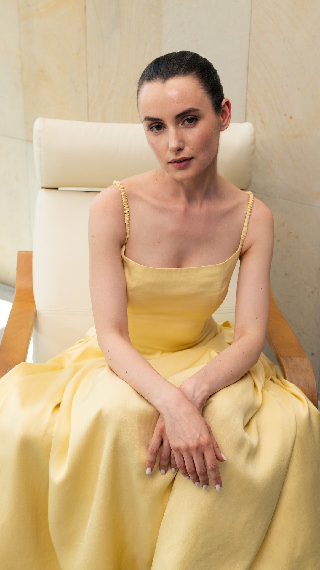 butter yellow color balloon dress