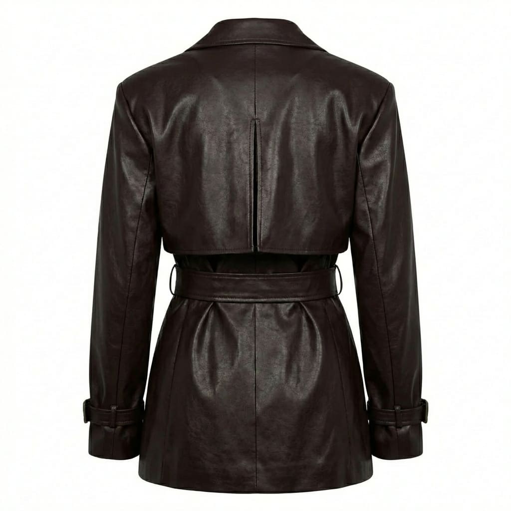 Black leather trench coat on a white background