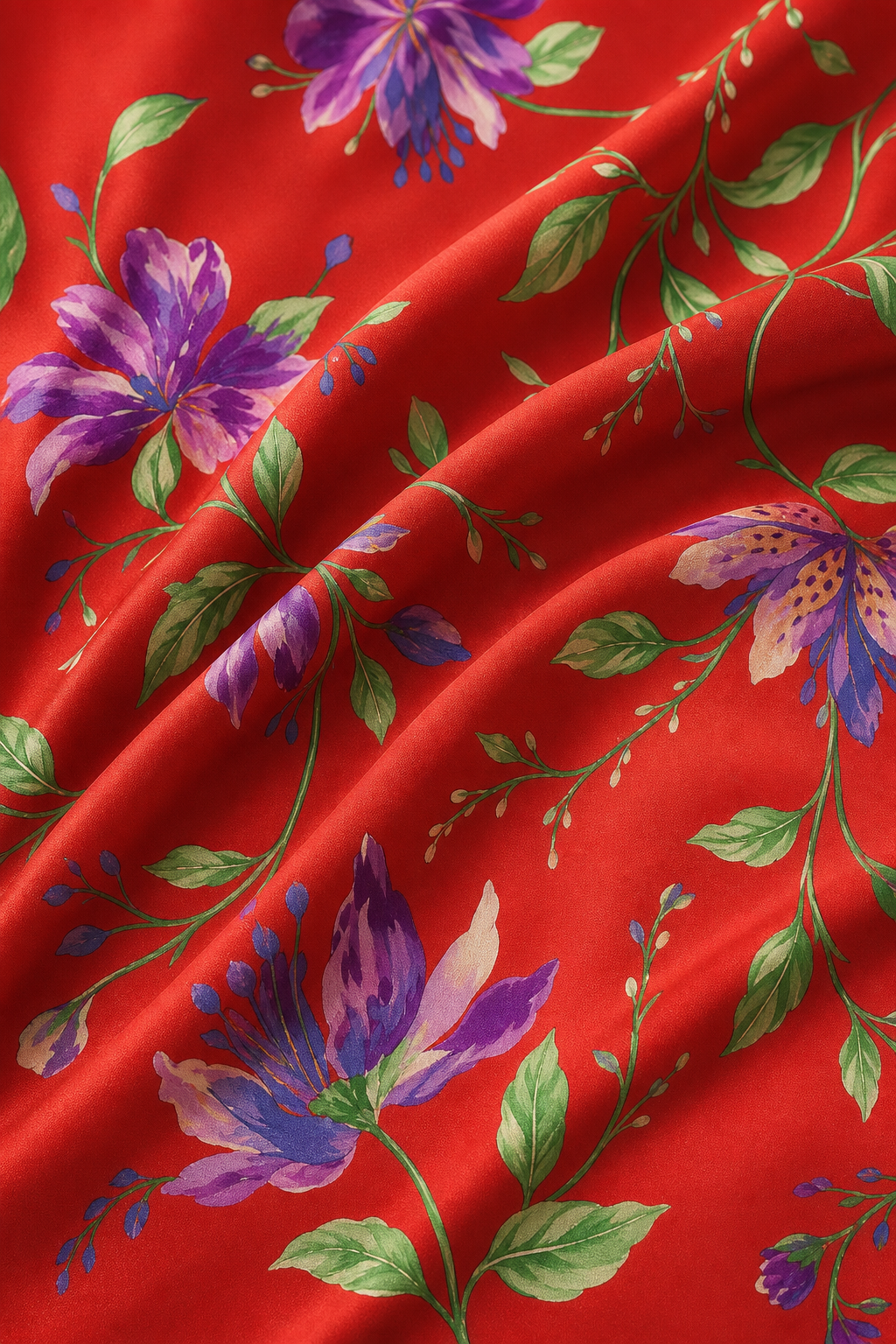 Material detail for Floral Red Silky Scarf