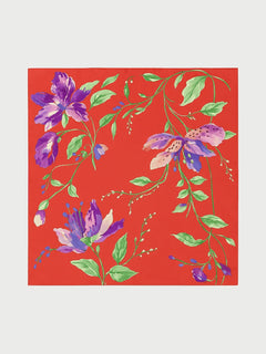 Floral Red Silky Scarf