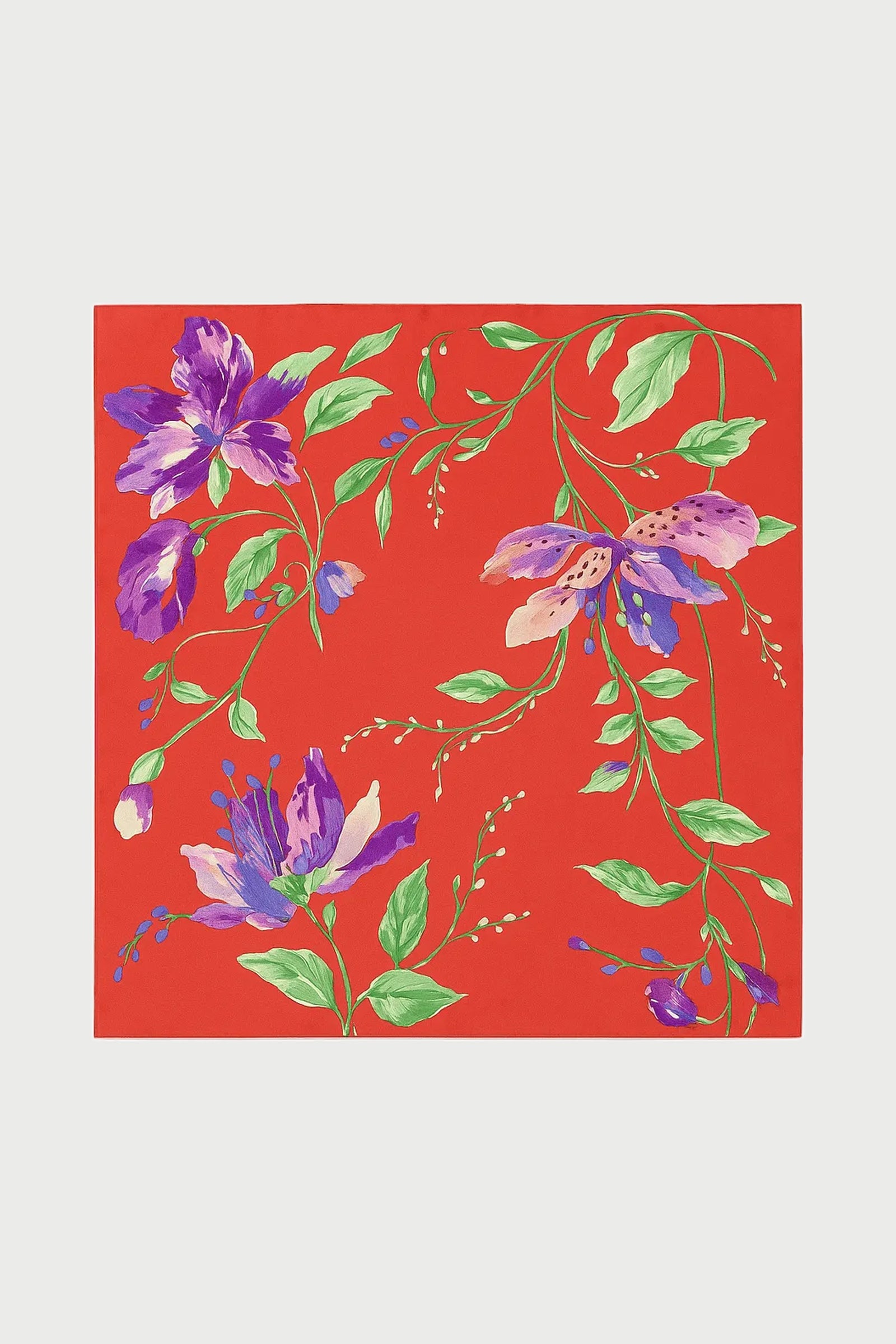 Floral Red Silky Scarf