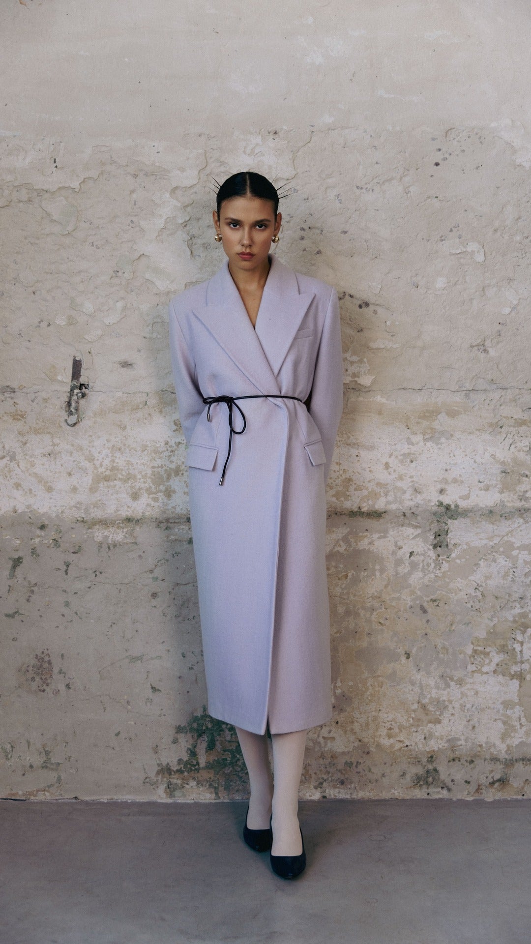 Double breasted woolen grey coat 
