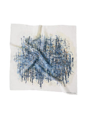 Abstract art piece with blue and black strokes on a beige background