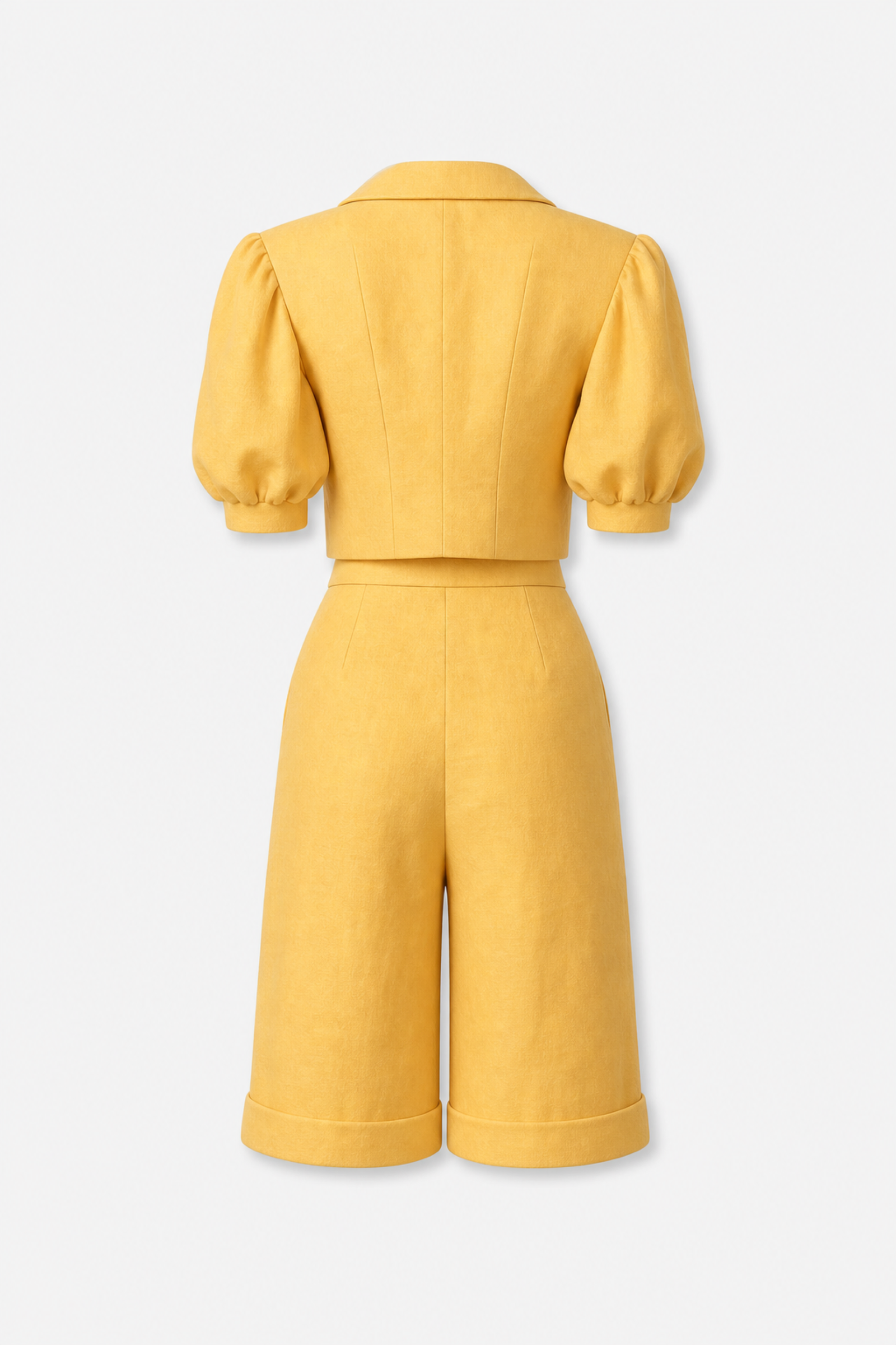 Marshmallow Linen Puffed Sleeved Yellow Blazer