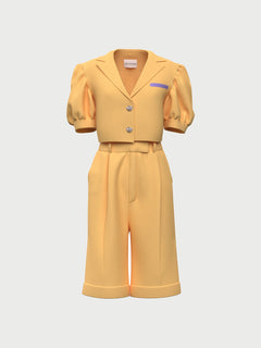 Marshmallow Linen Puffed Sleeved Yellow Blazer