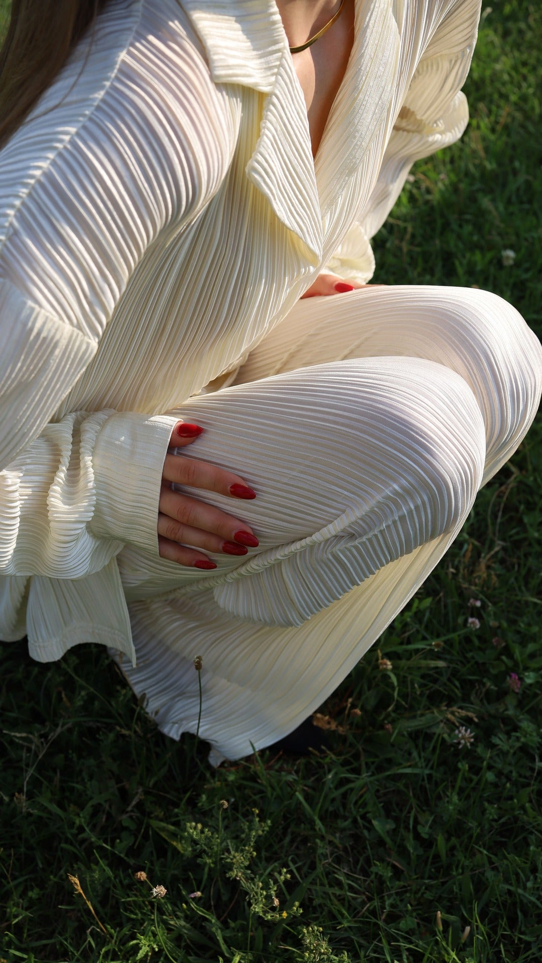 milky white pleated shirt