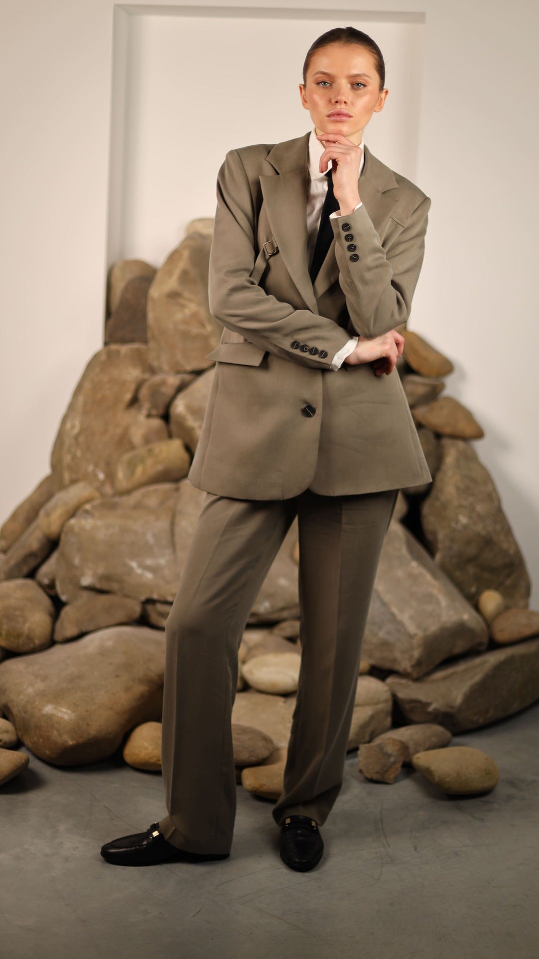 khaki tencel blazer for women