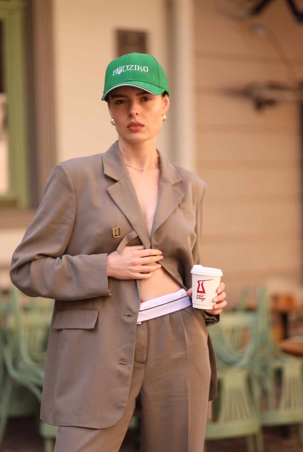 khaki tencel blazer for women