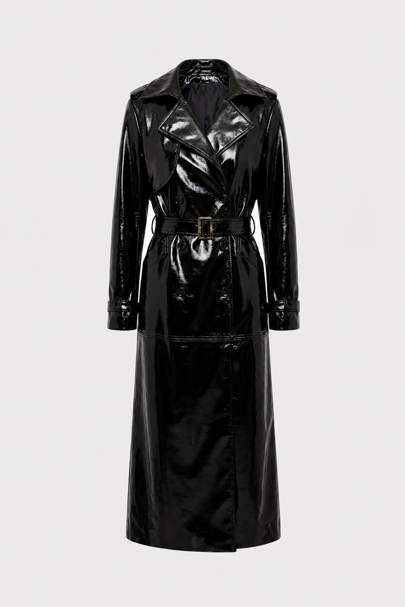 NYC Black Patent Leather Trench Coat