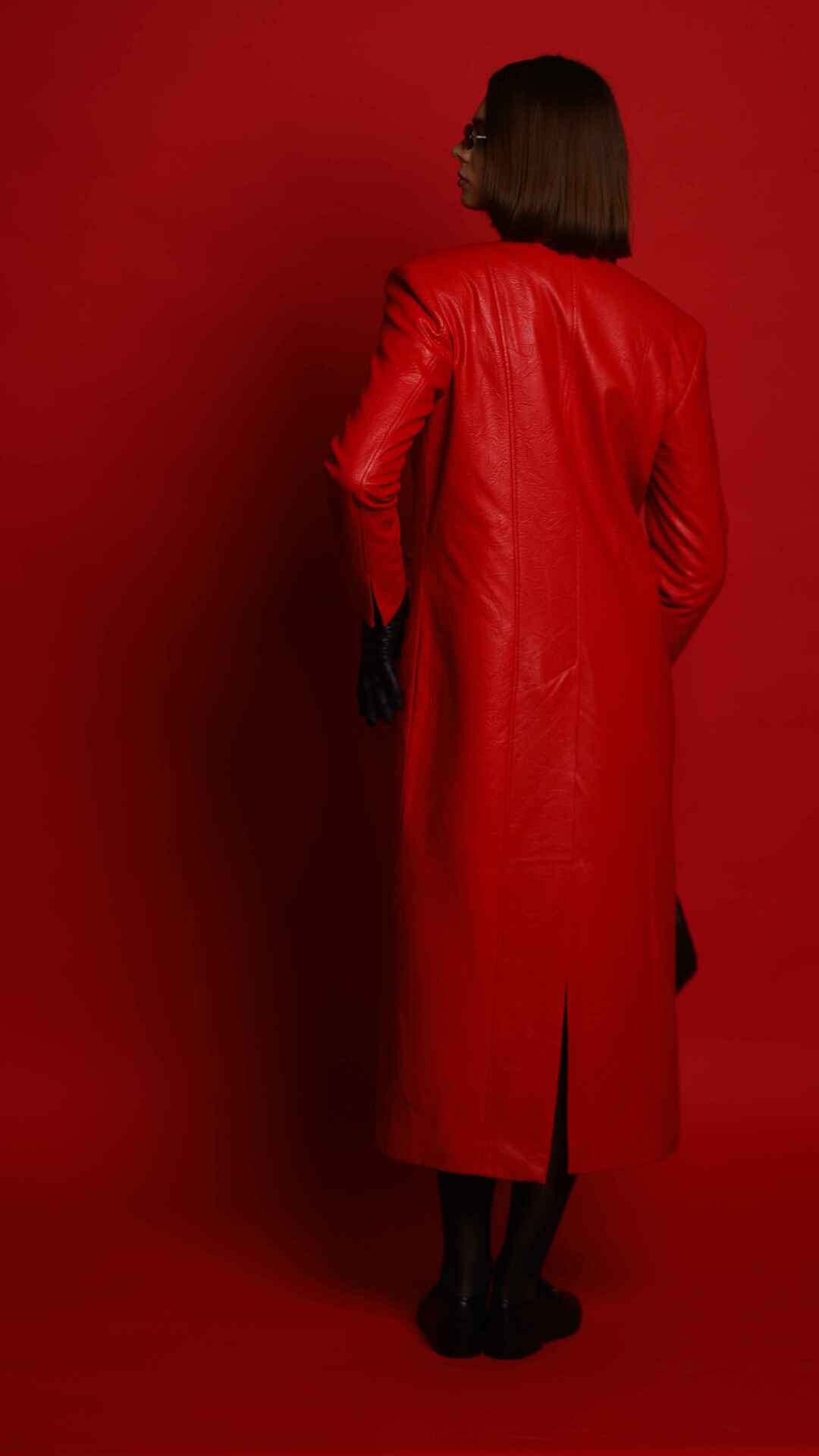 Maroon Eco Leather Coat — product view 7