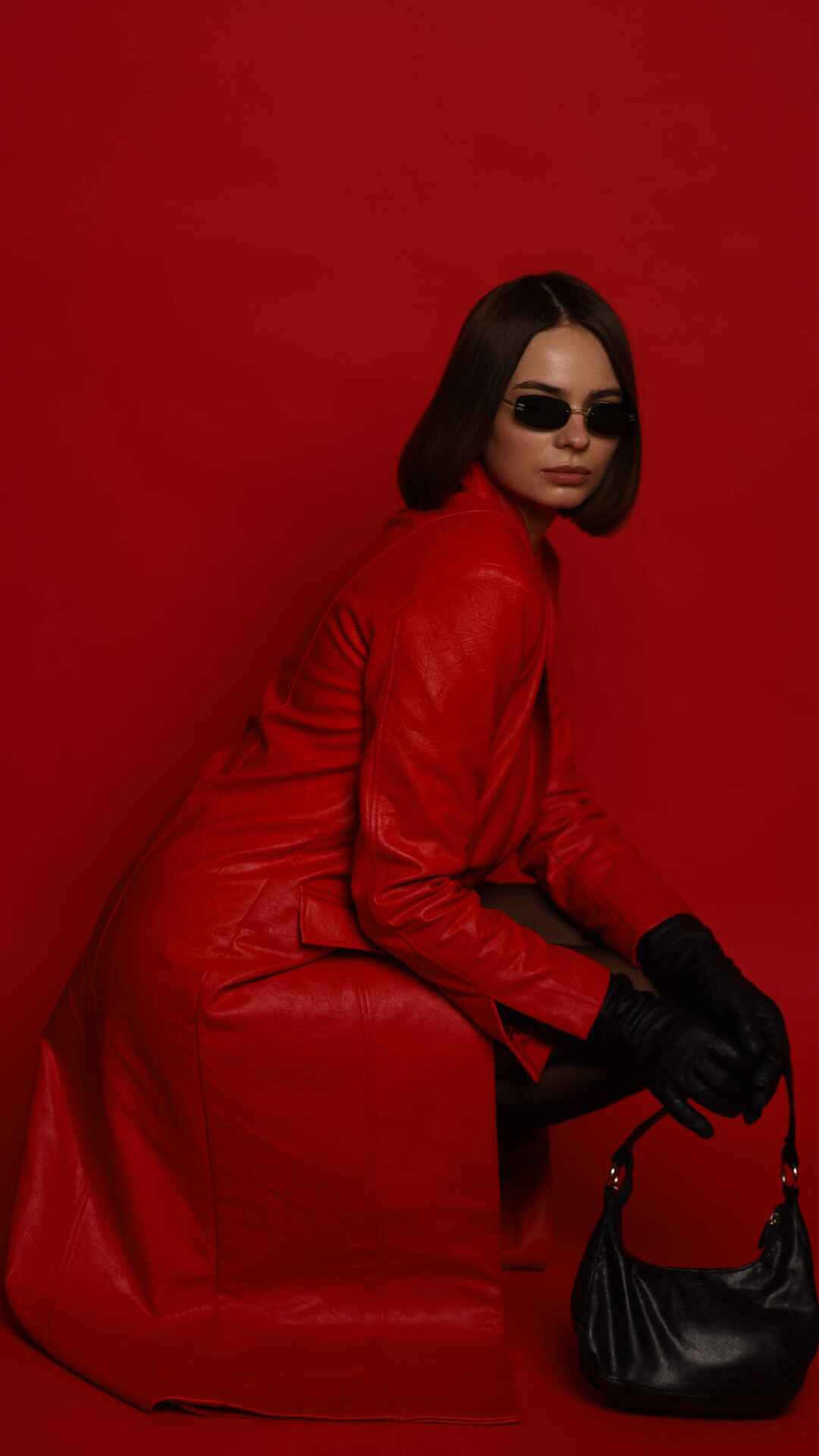 Maroon Eco Leather Coat — product view 5