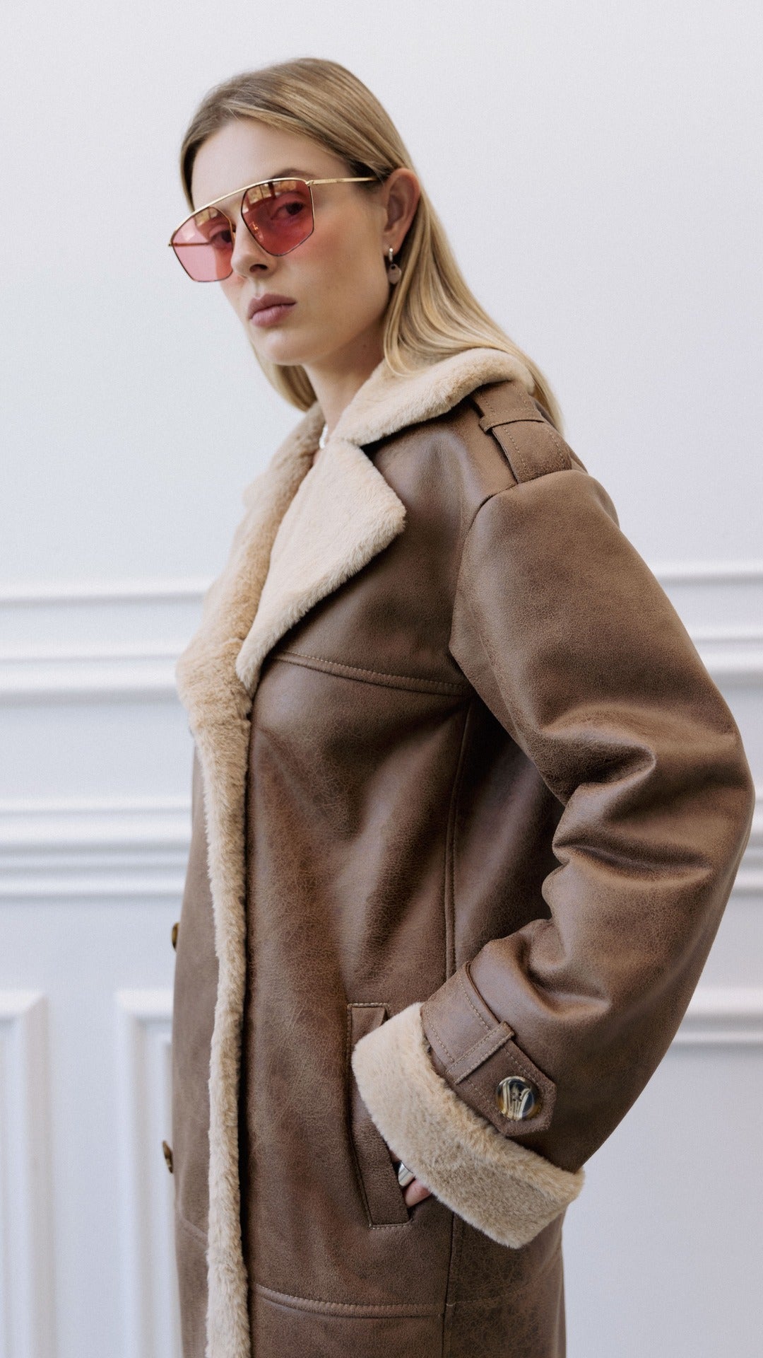 Brown winter schearling coat for women