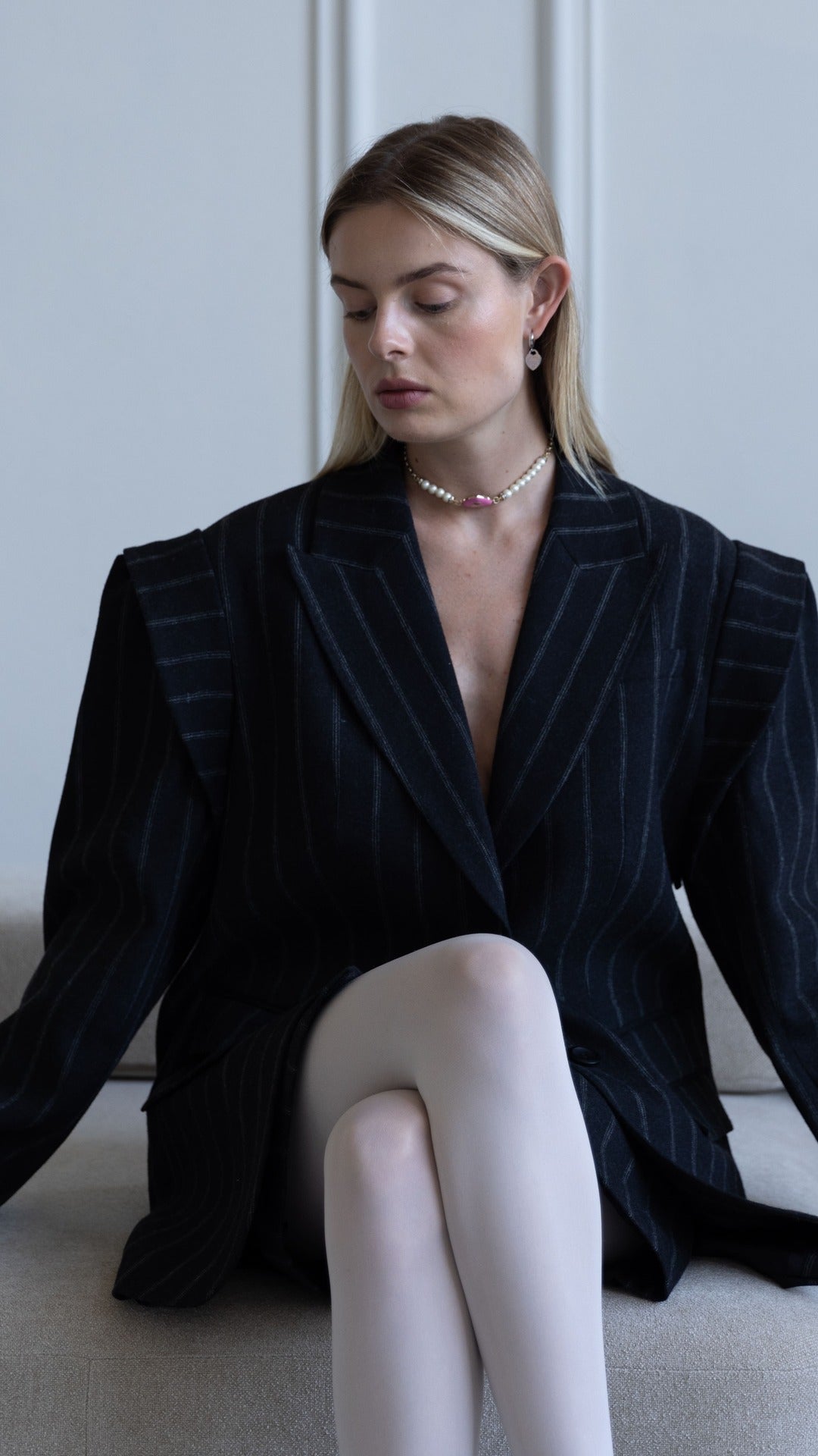 Woolen black striped pencil skirt