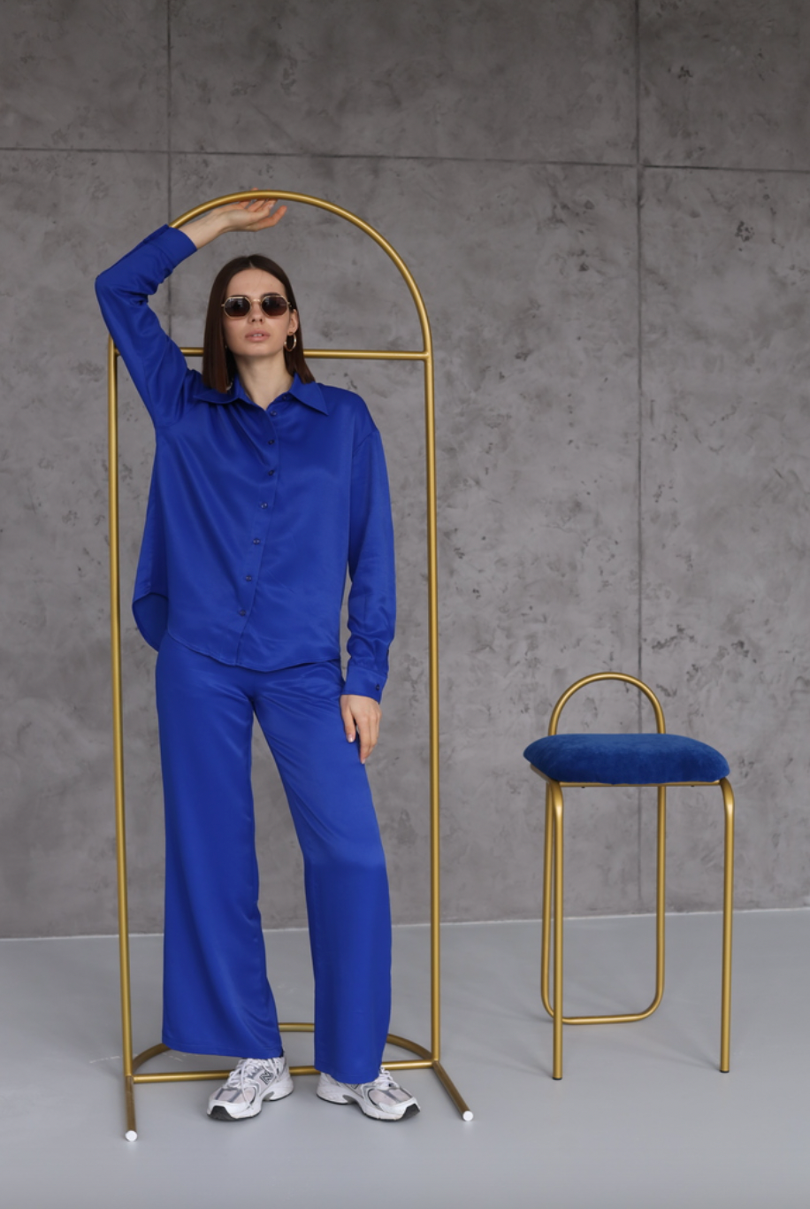 blue silky pants