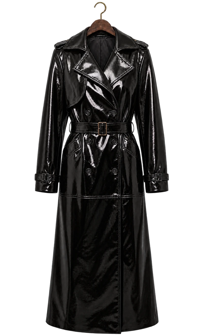 NYC Black Patent Leather Trench Coat