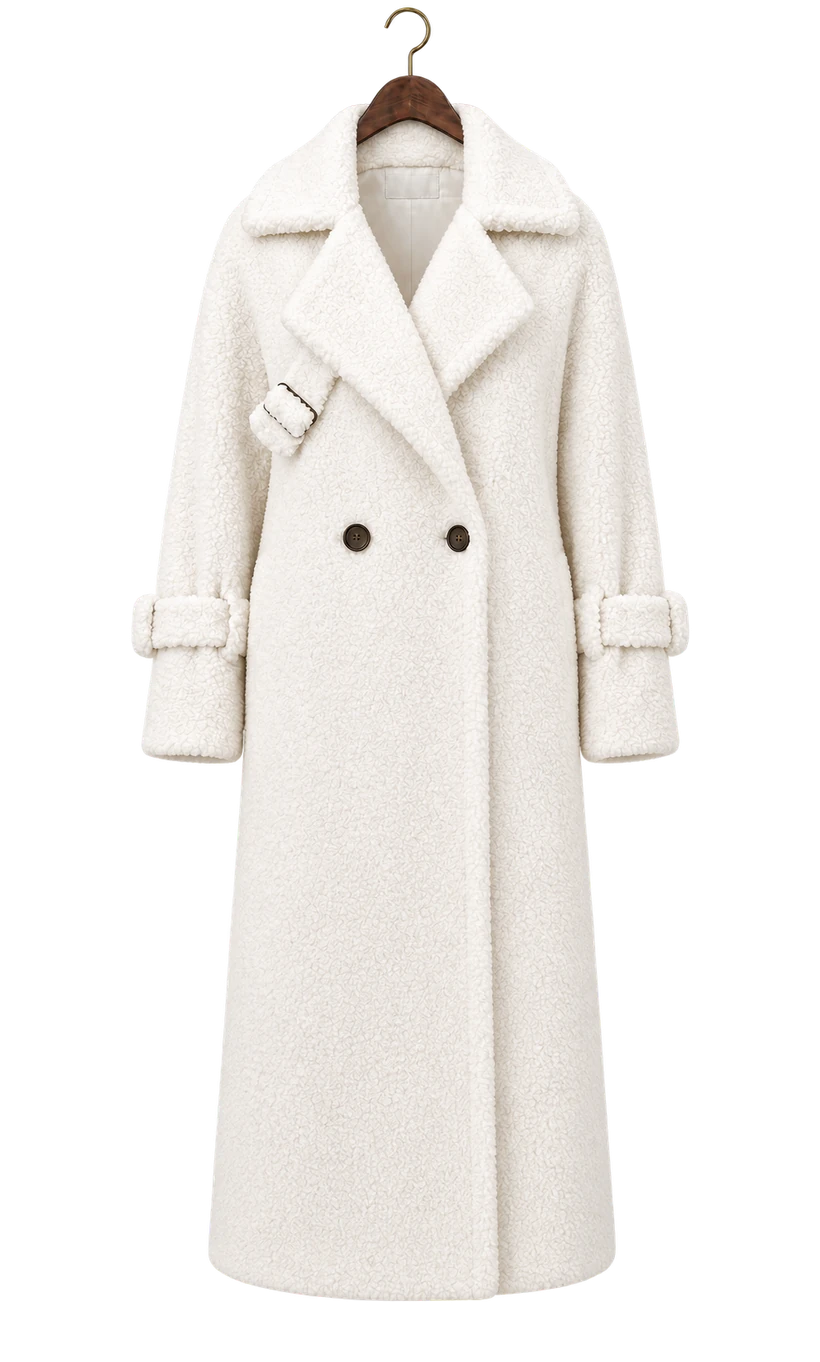 Milky-White Long Teddy Coat